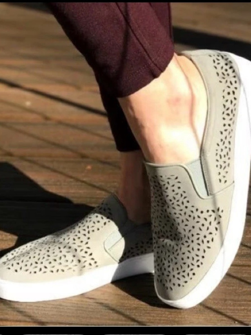 Vionic Light Gray Perforated Slip-On Loafers splendid